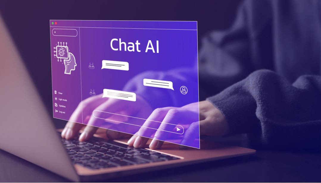 Person using an AI chat assistant on a laptop, representing the growing use of artificial intelligence tools for HR guidance and workplace decision-making